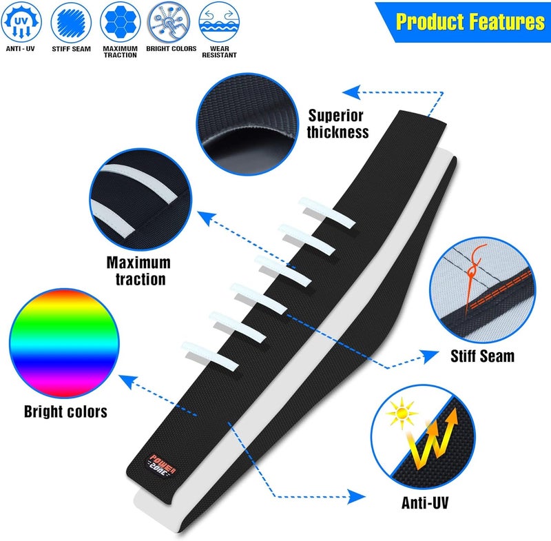 MCHMFG Motorcycle Universal Seat Cover Non-Slip Rubber Striped Gripper Soft Sewing for CRF WR WRF RMZ YZF SXF EXC EXC XC SX CR KLX Dirt Pit Bike Motocross Off Road Motorbike (White) - Image 2